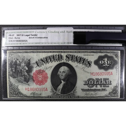 $1 1917 Small Red, scalloped Legal Tender Issues 37