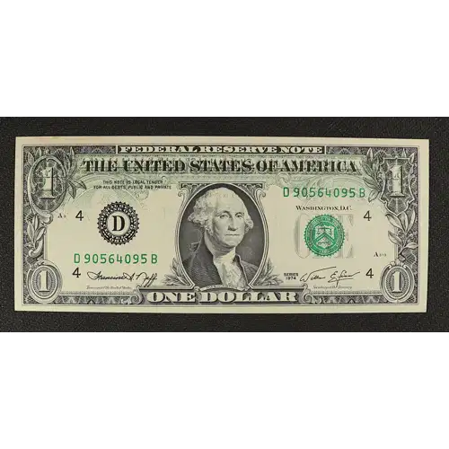 $1 1974 Green seal. Small Size $1 Federal Reserve Notes 1908-D (2)