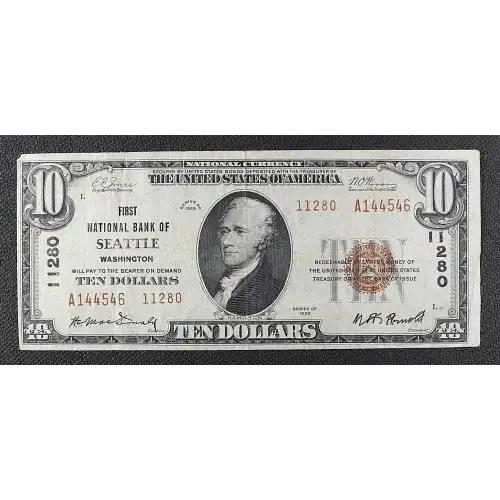 $10 1929 small brown seal. Small National Bank Notes 1801-2