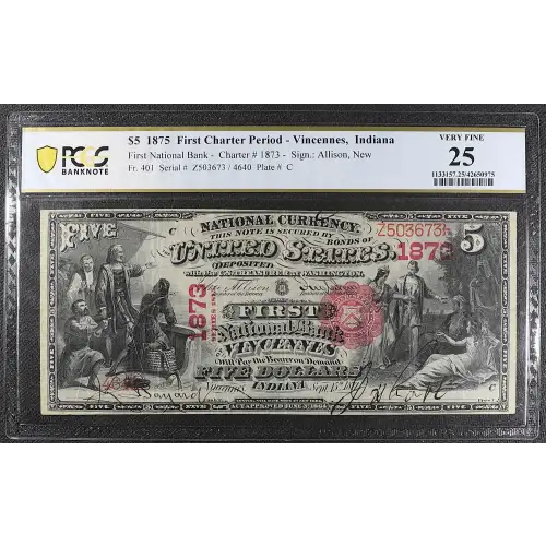 $5 1875 Red with scallops First Charter Period 401