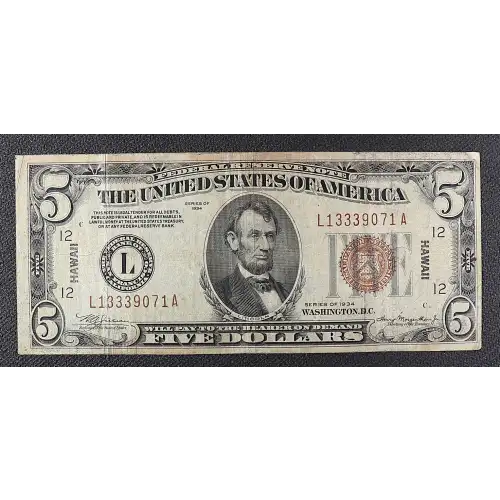 $5 1934 brown seal Emergency Notes Issued During WW2 2301m