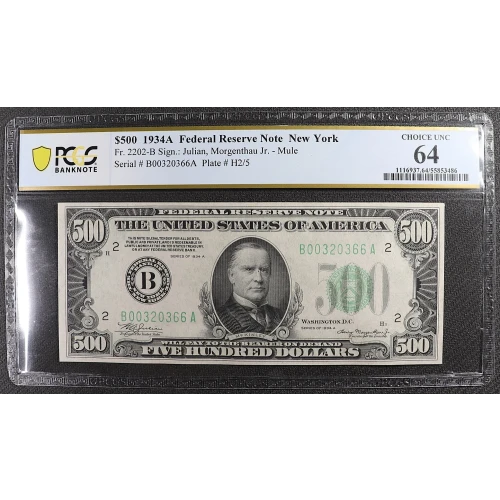 $500 1934-A.  High Denomination Notes 2202-B