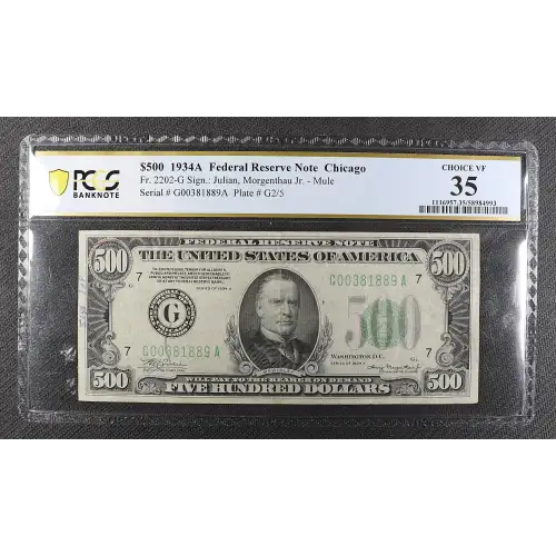 $500 1934-A.  High Denomination Notes 2202-G