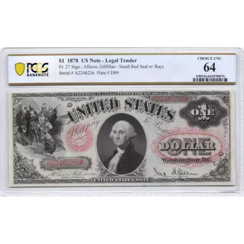 $1 1878 Small Red with rays Legal Tender Issues 27