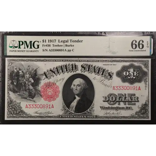 $1 1917 Small Red, scalloped Legal Tender Issues 36