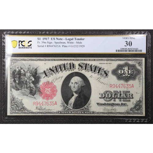 $1 1917 Small Red, scalloped Legal Tender Issues 39m