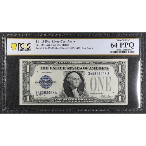 $1 1928-A blue seal. Small Silver Certificates 1601 (2)