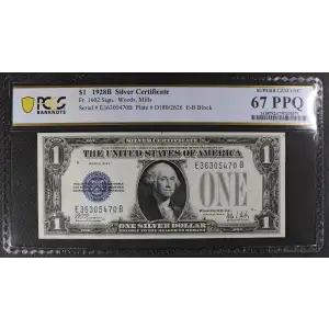 $1 1928-B blue seal. Small Silver Certificates 1602 (2)