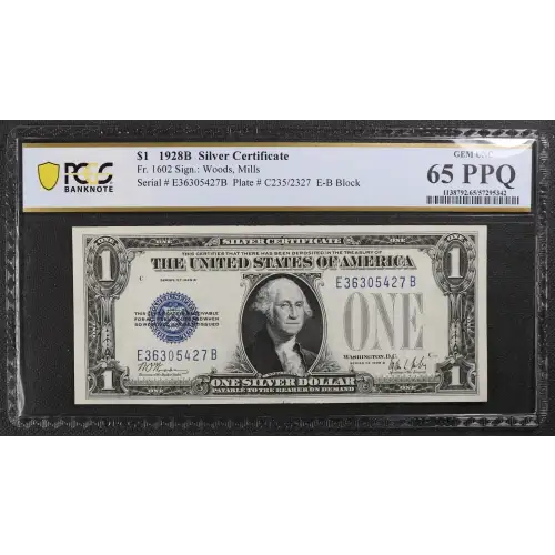 $1 1928-B blue seal. Small Silver Certificates 1602 (2)