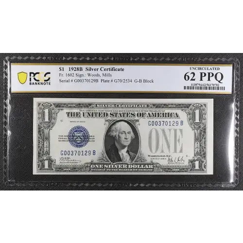 $1 1928-B blue seal. Small Silver Certificates 1602