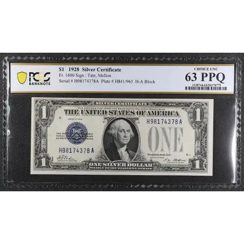$1 1928 Blue seal Small Silver Certificates 1600 (2)