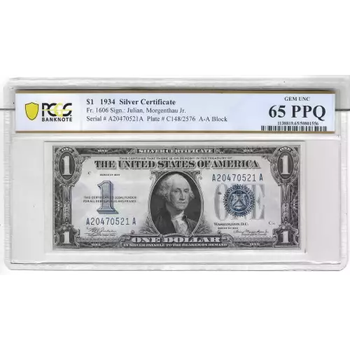 $1 1934 blue seal. Small Silver Certificates 1606 (2)