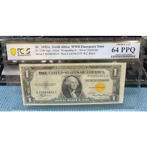 $1 1935-A yellow seal Emergency Notes Issued During WW2 2306