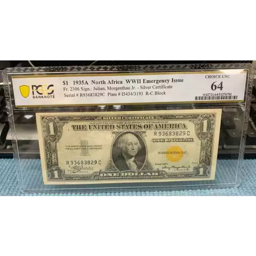 $1 1935-A yellow seal Emergency Notes Issued During WW2 2306