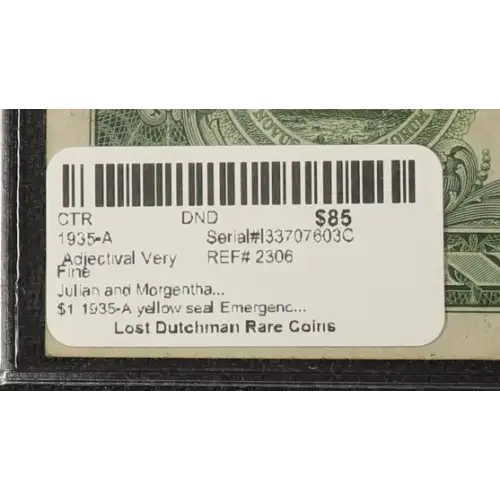 $1 1935-A yellow seal Emergency Notes Issued During WW2 2306