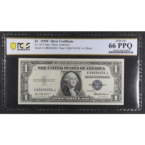 $1 1935-F blue seal. Small Silver Certificates 1615 (2)