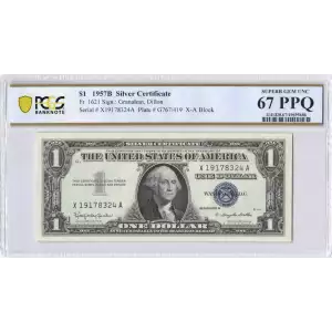 $1 1957-B blue seal. Small Silver Certificates 1621