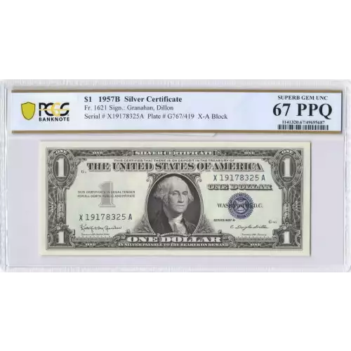 $1 1957-B blue seal. Small Silver Certificates 1621