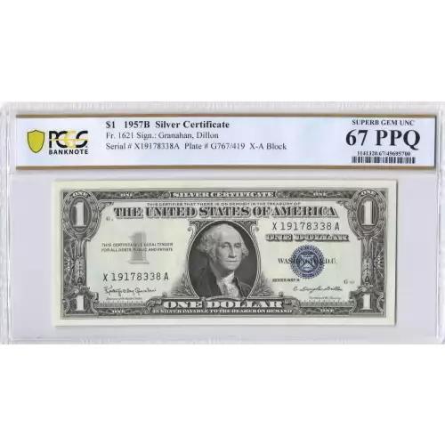 $1 1957-B blue seal. Small Silver Certificates 1621