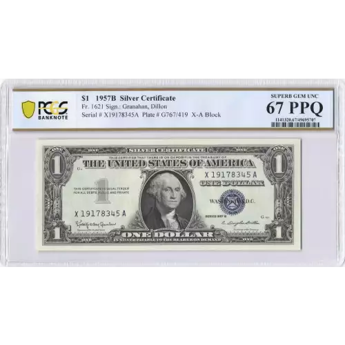 $1 1957-B blue seal. Small Silver Certificates 1621