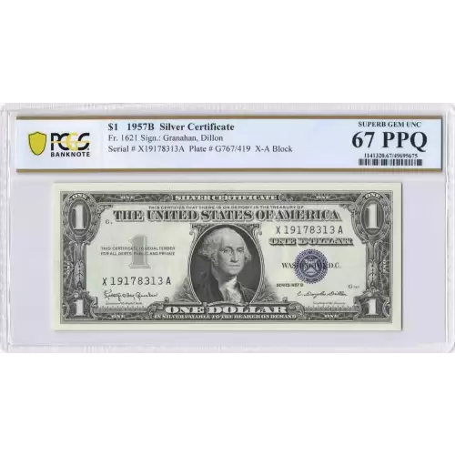 $1 1957-B blue seal. Small Silver Certificates 1621