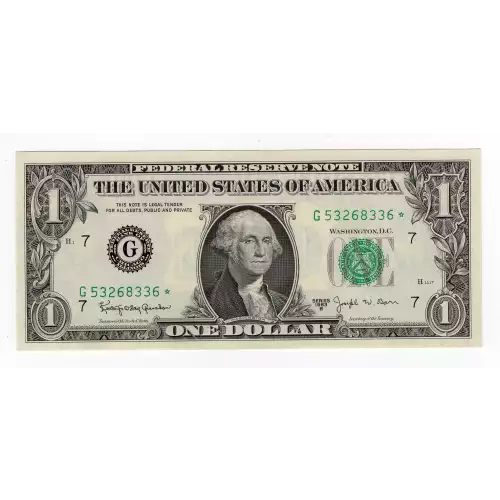 $1 1963-B. Green seal. Small Size $1 Federal Reserve Notes 1902-G*