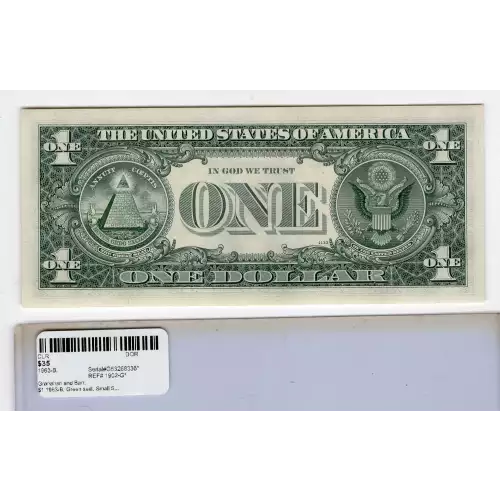 $1 1963-B. Green seal. Small Size $1 Federal Reserve Notes 1902-G*