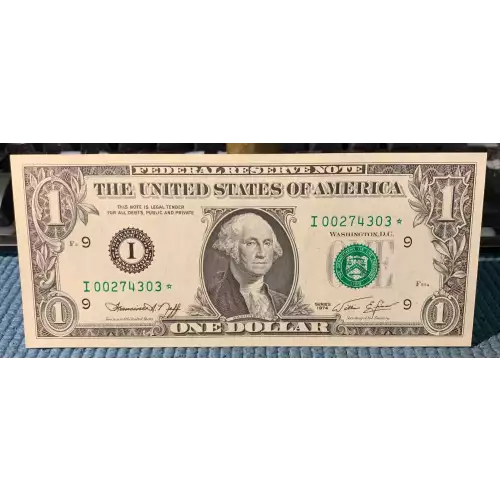$1 1974 Green seal. Small Size $1 Federal Reserve Notes 1908-I*