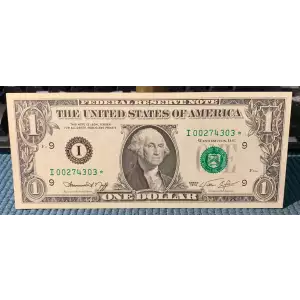 $1 1974 Green seal. Small Size $1 Federal Reserve Notes 1908-I*
