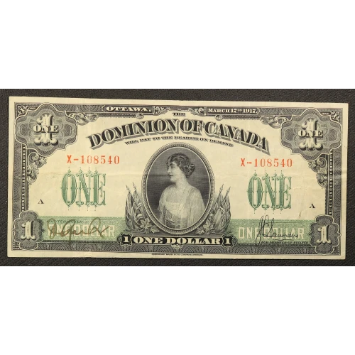 1 Dollar 17.3.1917, 1917 Issue c. With ABNCo. imprint. Signature Saunders at right Dominion of Canada 32 (3)