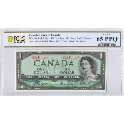 1 Dollar 1954, 1954 'Devil's Face Hairdo' Issue a. Signature Coyne -Towers Bank of Canada 66 (2)