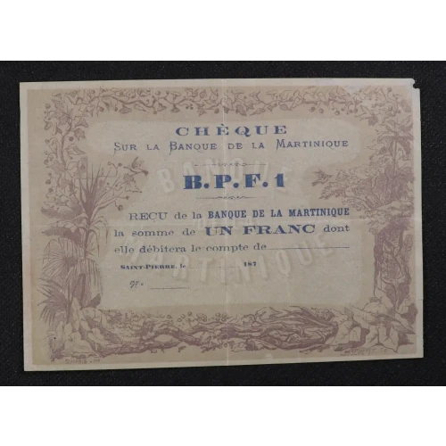 1 Franc 1870, 1870s Provisional Issue  Martinique 5A (2)