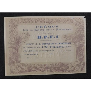 1 Franc 1870, 1870s Provisional Issue  Martinique 5A (2)