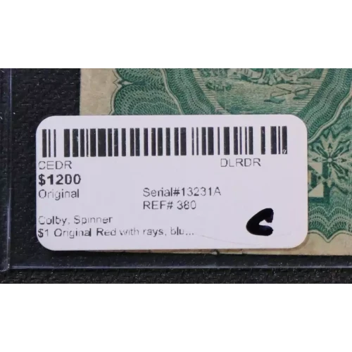 $1 Original Red with rays, blue serial no. First Charter Period 380