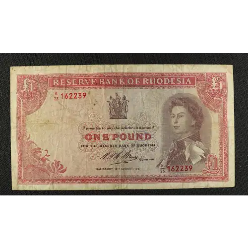 1 Pound 15.6.1966-14.10.1968, 1966 Issue b. 18.8.1967 Rhodesia 28 (2)