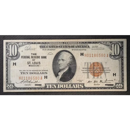 $10 1929 brown seal Small Federal Reserve Bank Notes 1860-H