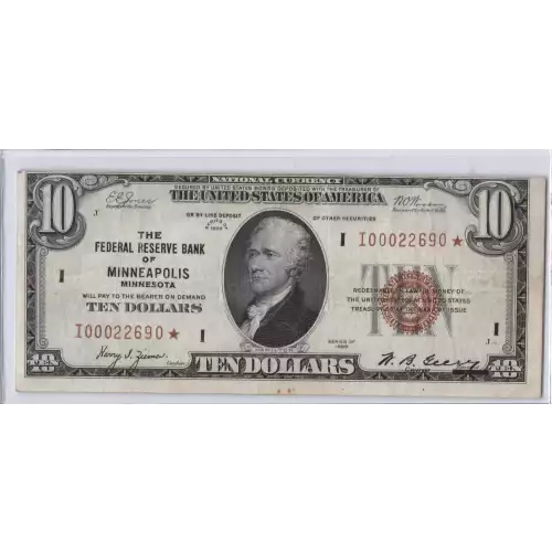 $10 1929 brown seal Small Federal Reserve Bank Notes 1860-I*