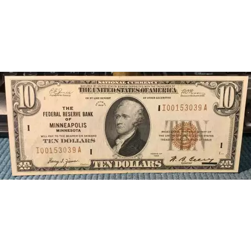 $10 1929 brown seal Small Federal Reserve Bank Notes 1860-I (3)