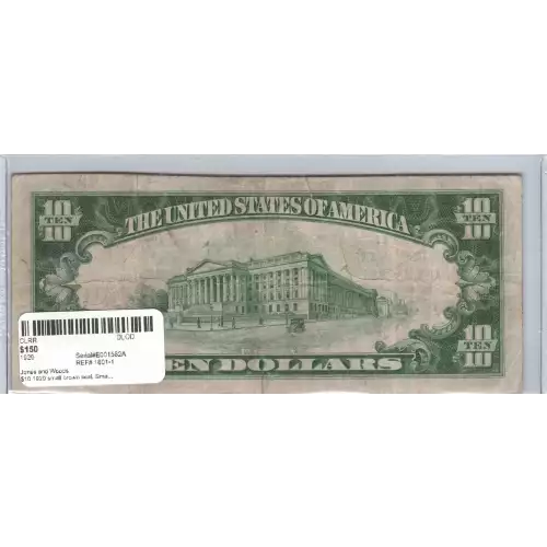 $10 1929 small brown seal. Small National Bank Notes 1801-1