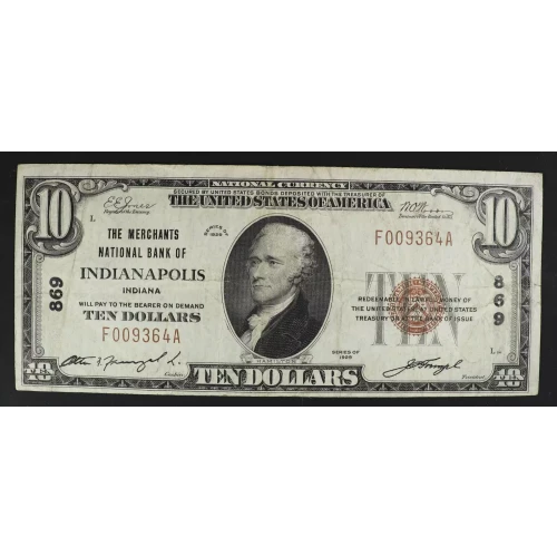 $10 1929 small brown seal. Small National Bank Notes 1801-1