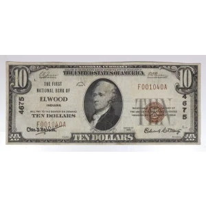 $10 1929 small brown seal. Small National Bank Notes 1801-1