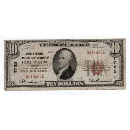 $10 1929 small brown seal. Small National Bank Notes 1801-1