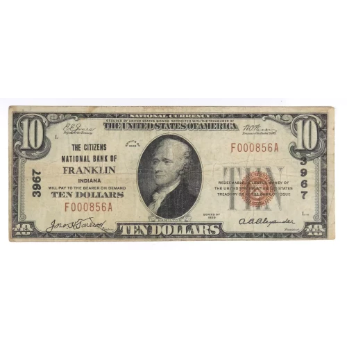 $10 1929 small brown seal. Small National Bank Notes 1801-1