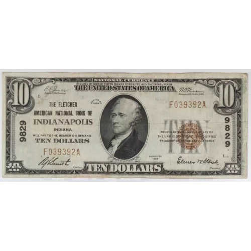 $10 1929 small brown seal. Small National Bank Notes 1801-1