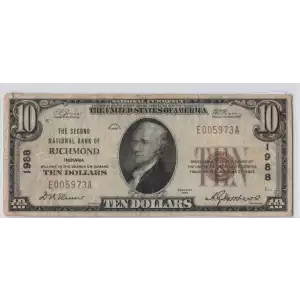 $10 1929 small brown seal. Small National Bank Notes 1801-1