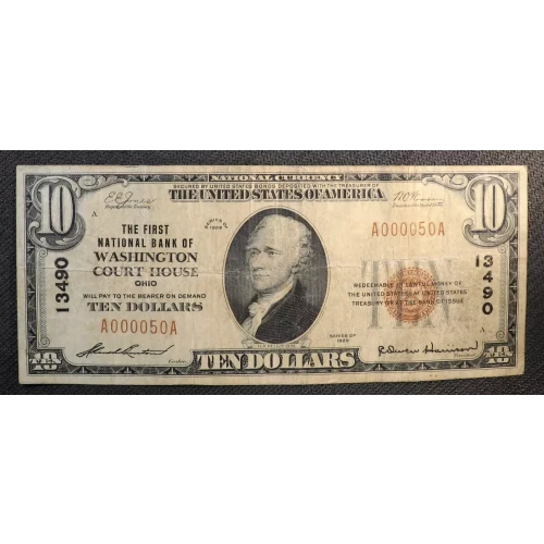 $10 1929 small brown seal. Small National Bank Notes 1801-1
