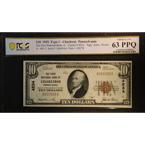 $10 1929 small brown seal. Small National Bank Notes 1801-1 (2)