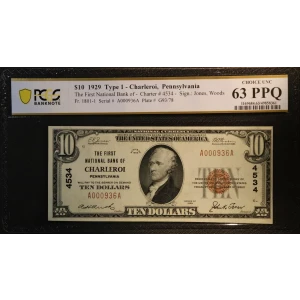 $10 1929 small brown seal. Small National Bank Notes 1801-1 (2)