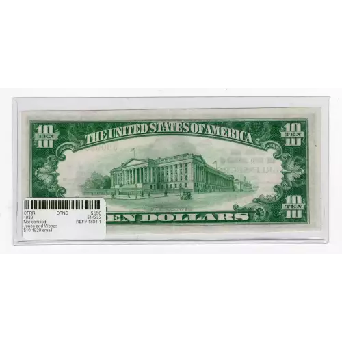 $10 1929 small brown seal. Small National Bank Notes 1801-1 (3)