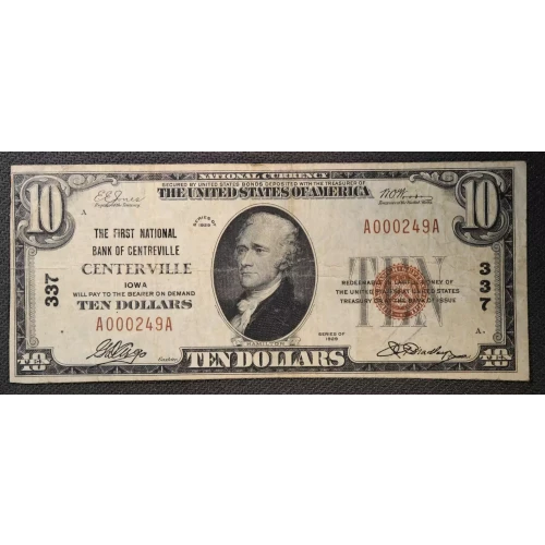 $10 1929 small brown seal. Small National Bank Notes 1801-1 (2)